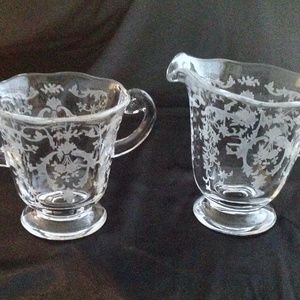 💲SALE💲 Vintage Fostoria Crystal Etched Navarre Sugar and Creamer Dishes